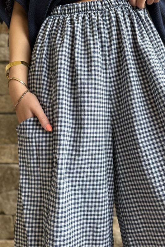 Arbi Gingham 7/8 Barrel Pant Navy